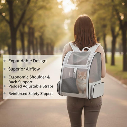 Expandable Cat Backpack Carrier – Breathable Mesh Travel Backpack for Cats & Small Dogs - ONOMIE