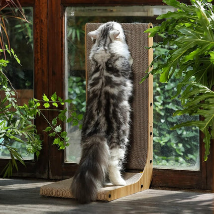 FUKUMARU Cat L Shaped Scratching Board – Vertical Corrugated Cardboard Post - ONOMIE
