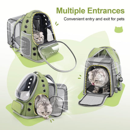 Square Expandable Cat Backpack Carrier – Breathable Transparent Travel Bag for Cats & Small Dogs - ONOMIE