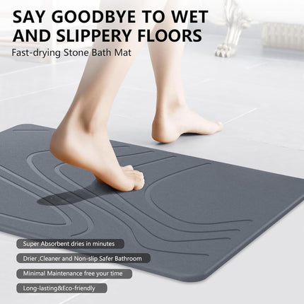 Stone Bath Mat Diatomaceous Earth Shower Mat Non - Slip Super Absorbent Quick Drying Bathroom Floor Mat Natural - ONOMIE