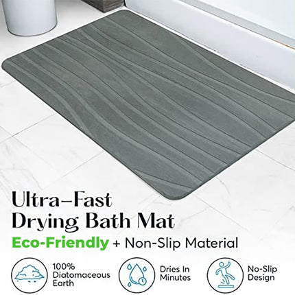 Stone Bath Mat Diatomaceous Earth Shower Mat Non - Slip Super Absorbent Quick Drying Bathroom Floor Mat Natural - ONOMIE