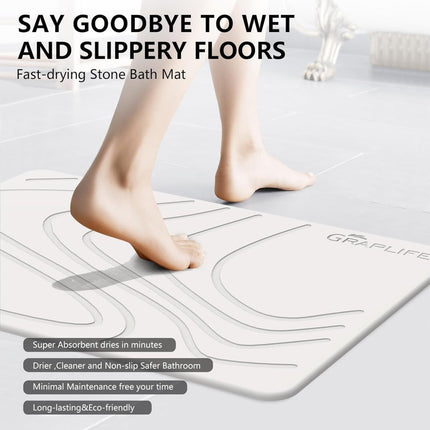 Stone Bath Mat Diatomaceous Earth Shower Mat Non - Slip Super Absorbent Quick Drying Bathroom Floor Mat Natural - ONOMIE