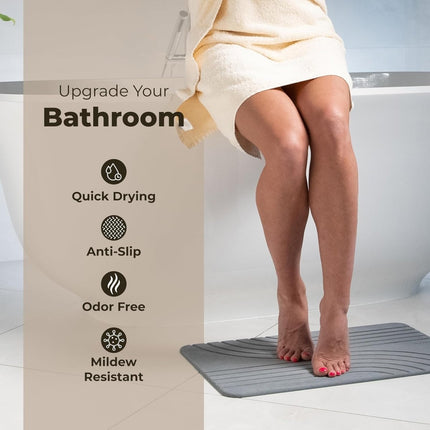 Stone Bath Mat Diatomaceous Earth Shower Mat Non - Slip Super Absorbent Quick Drying Bathroom Floor Mat Natural - ONOMIE