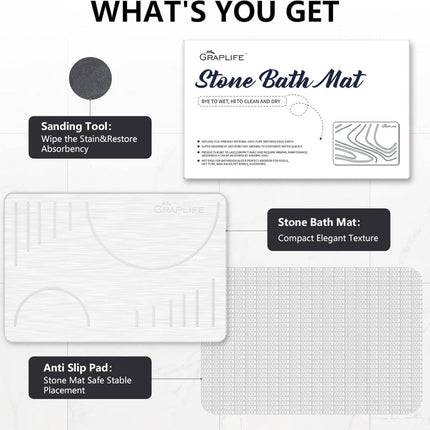 Stone Bath Mat Diatomaceous Earth Shower Mat Non - Slip Super Absorbent Quick Drying Bathroom Floor Mat Natural - ONOMIE