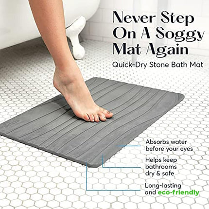 Stone Bath Mat Diatomaceous Earth Shower Mat Non - Slip Super Absorbent Quick Drying Bathroom Floor Mat Natural - ONOMIE