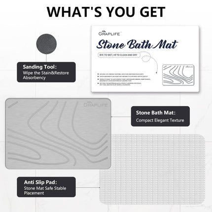 Stone Bath Mat Diatomaceous Earth Shower Mat Non - Slip Super Absorbent Quick Drying Bathroom Floor Mat Natural - ONOMIE