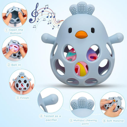 TOHIBEE Baby Teething Rattle Toy, Upgraded Easy Grasp Silicone Teething Rattle Ball Toy for Babies Over 3 Months, 100% Food Grade, Gift for Infant Boys and Girls 0 - 6 - 12 Months, (Rattle Blue) - ONOMIE