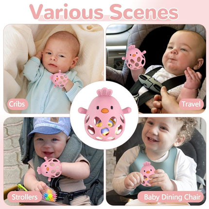 TOHIBEE Baby Teething Rattle Toy, Upgraded Easy Grasp Silicone Teething Rattle Ball Toy for Babies Over 3 Months, 100% Food Grade, Gift for Infant Boys and Girls 0 - 6 - 12 Months, (Rattle Blue) - ONOMIE