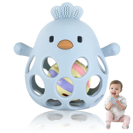 TOHIBEE Baby Teething Rattle Toy, Upgraded Easy Grasp Silicone Teething Rattle Ball Toy for Babies Over 3 Months, 100% Food Grade, Gift for Infant Boys and Girls 0 - 6 - 12 Months, (Rattle Blue) - ONOMIE