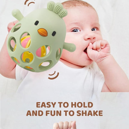 TOHIBEE Baby Teething Rattle Toy, Upgraded Easy Grasp Silicone Teething Rattle Ball Toy for Babies Over 3 Months, 100% Food Grade, Gift for Infant Boys and Girls 0 - 6 - 12 Months, (Rattle Blue) - ONOMIE