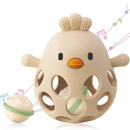 TOHIBEE Baby Teething Rattle Toy, Upgraded Easy Grasp Silicone Teething Rattle Ball Toy for Babies Over 3 Months, 100% Food Grade, Gift for Infant Boys and Girls 0 - 6 - 12 Months, (Rattle Blue) - ONOMIE