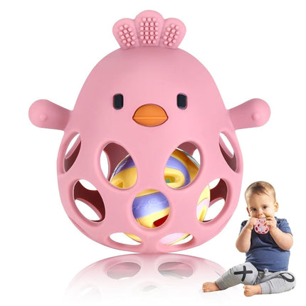 TOHIBEE Baby Teething Rattle Toy, Upgraded Easy Grasp Silicone Teething Rattle Ball Toy for Babies Over 3 Months, 100% Food Grade, Gift for Infant Boys and Girls 0 - 6 - 12 Months, (Rattle Blue) - ONOMIE