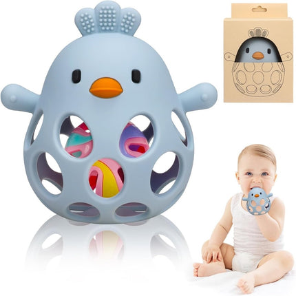 TOHIBEE Baby Teething Rattle Toy, Upgraded Easy Grasp Silicone Teething Rattle Ball Toy for Babies Over 3 Months, 100% Food Grade, Gift for Infant Boys and Girls 0 - 6 - 12 Months, (Rattle Blue) - ONOMIE