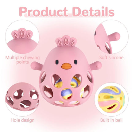 TOHIBEE Baby Teething Rattle Toy, Upgraded Easy Grasp Silicone Teething Rattle Ball Toy for Babies Over 3 Months, 100% Food Grade, Gift for Infant Boys and Girls 0 - 6 - 12 Months, (Rattle Blue) - ONOMIE