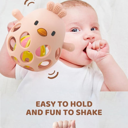 TOHIBEE Baby Teething Rattle Toy, Upgraded Easy Grasp Silicone Teething Rattle Ball Toy for Babies Over 3 Months, 100% Food Grade, Gift for Infant Boys and Girls 0 - 6 - 12 Months, (Rattle Blue) - ONOMIE