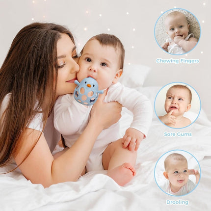 TOHIBEE Baby Teething Rattle Toy, Upgraded Easy Grasp Silicone Teething Rattle Ball Toy for Babies Over 3 Months, 100% Food Grade, Gift for Infant Boys and Girls 0 - 6 - 12 Months, (Rattle Blue) - ONOMIE